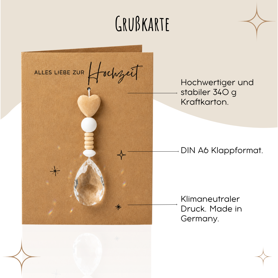 Karte zur Hochzeit mit handgemachtem Sonnenfänger - Geschenk zur Hochzeit, kleine Aufmerksamkeit - Geldgeschenk, Erinnerungsstück