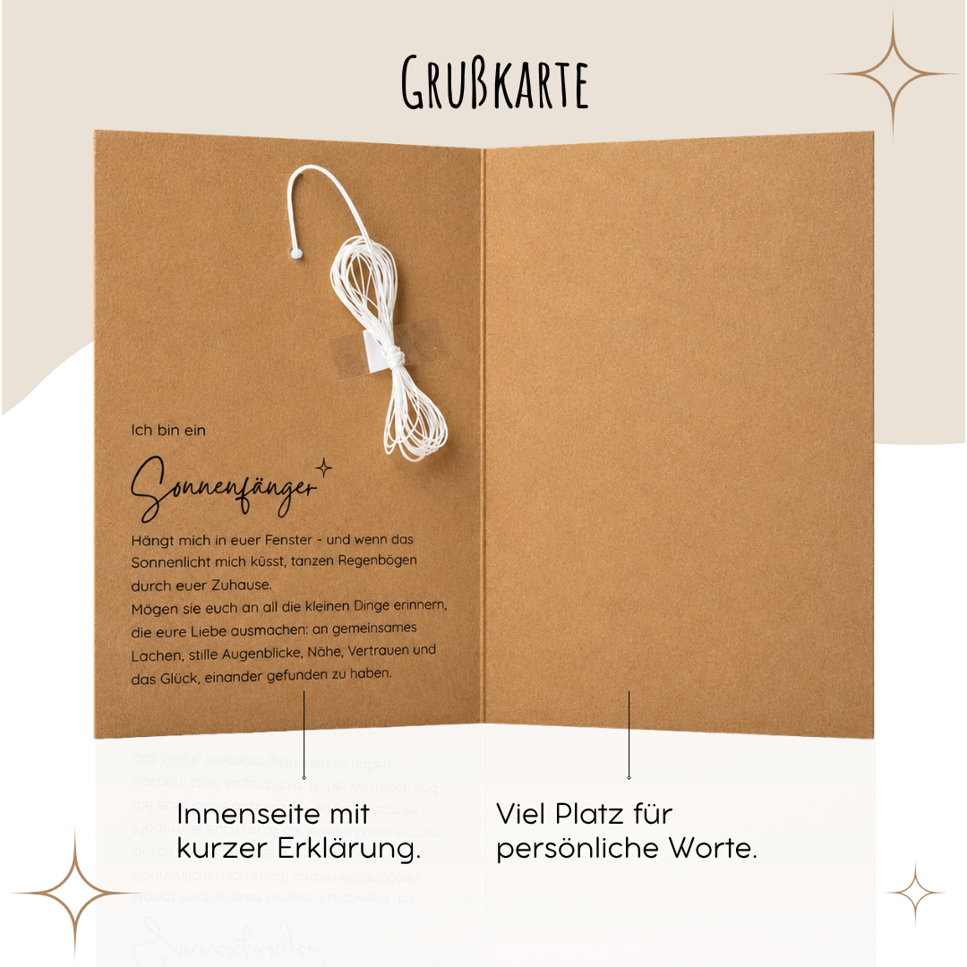 Karte zur Hochzeit mit handgemachtem Sonnenfänger - Geschenk zur Hochzeit, kleine Aufmerksamkeit - Geldgeschenk, Erinnerungsstück
