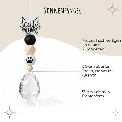 Sonnenfänger mit 38 mm Kristall-Tropfen und Cat Mom Perle als Geschenk für Katzenmamas
