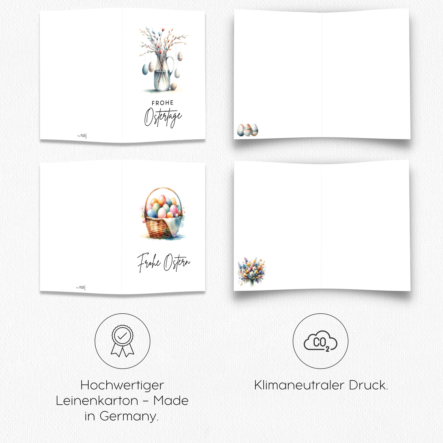 10x Osterkarten aus Leinenkarton - verschiedene Motive - inklusive Briefumschlägen aus Kraftpapier