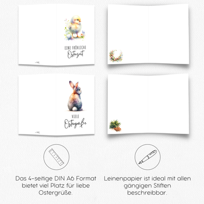 10x Osterkarten aus Leinenkarton - verschiedene Motive - inklusive Briefumschlägen aus Kraftpapier