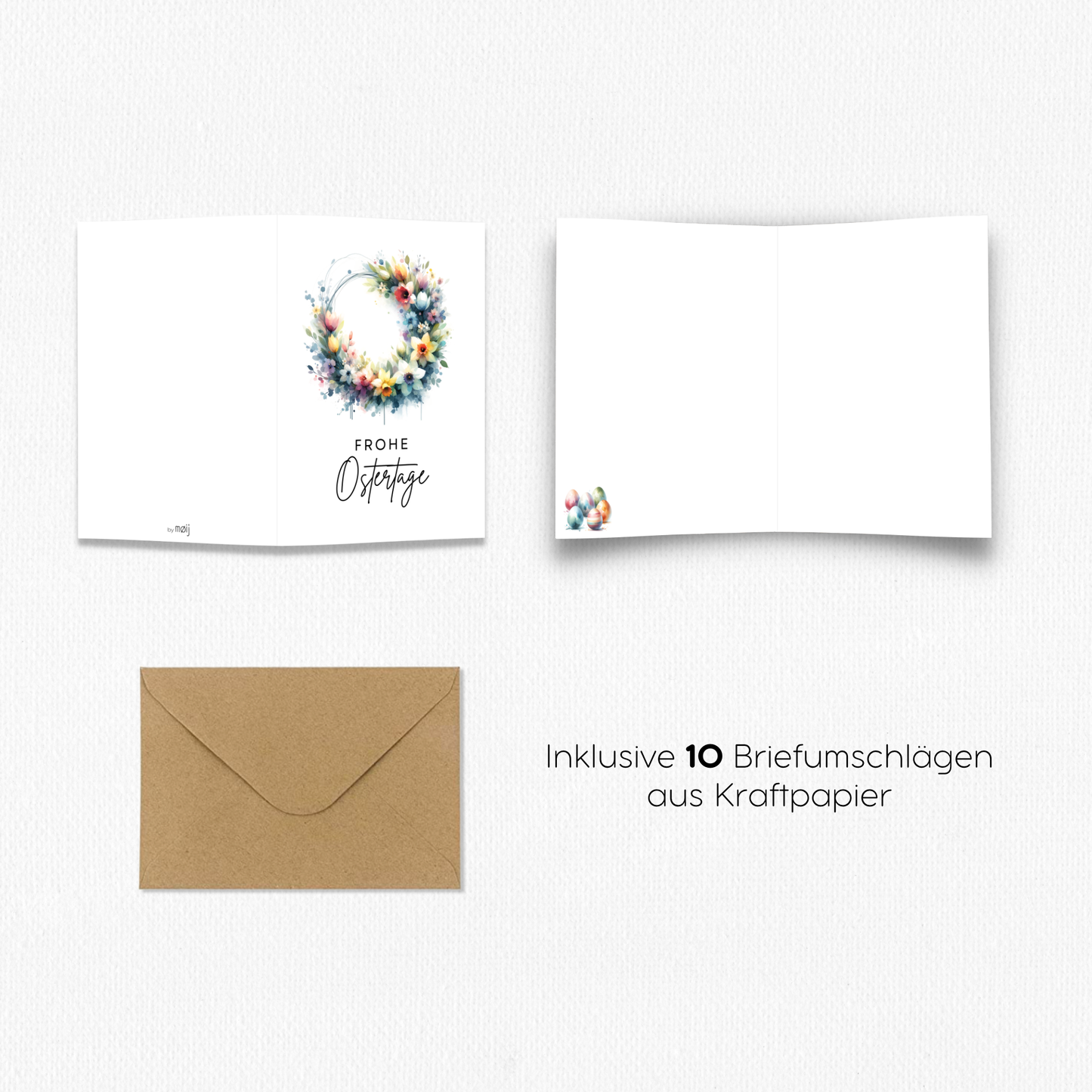 10x Osterkarten aus Leinenkarton - verschiedene Motive - inklusive Briefumschlägen aus Kraftpapier