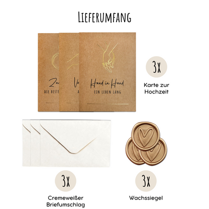 3er Set Karten zur Hochzeit