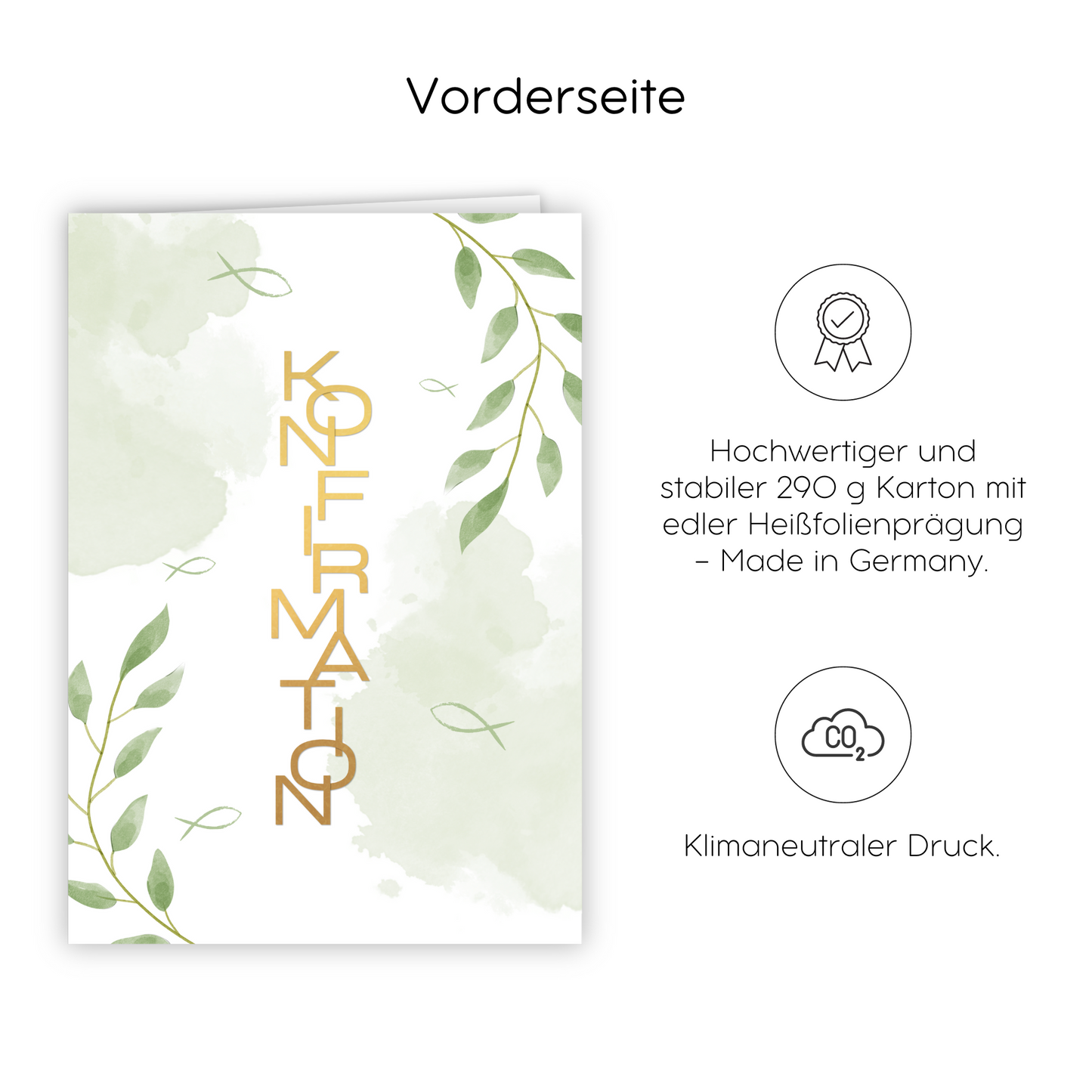 12x Einladungskarten und Briefumschläge zur Konfirmation mit Heißfolienprägung