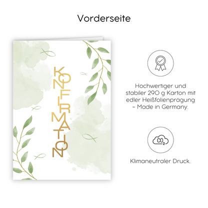 12x Einladungskarten und Briefumschläge zur Konfirmation mit Heißfolienprägung