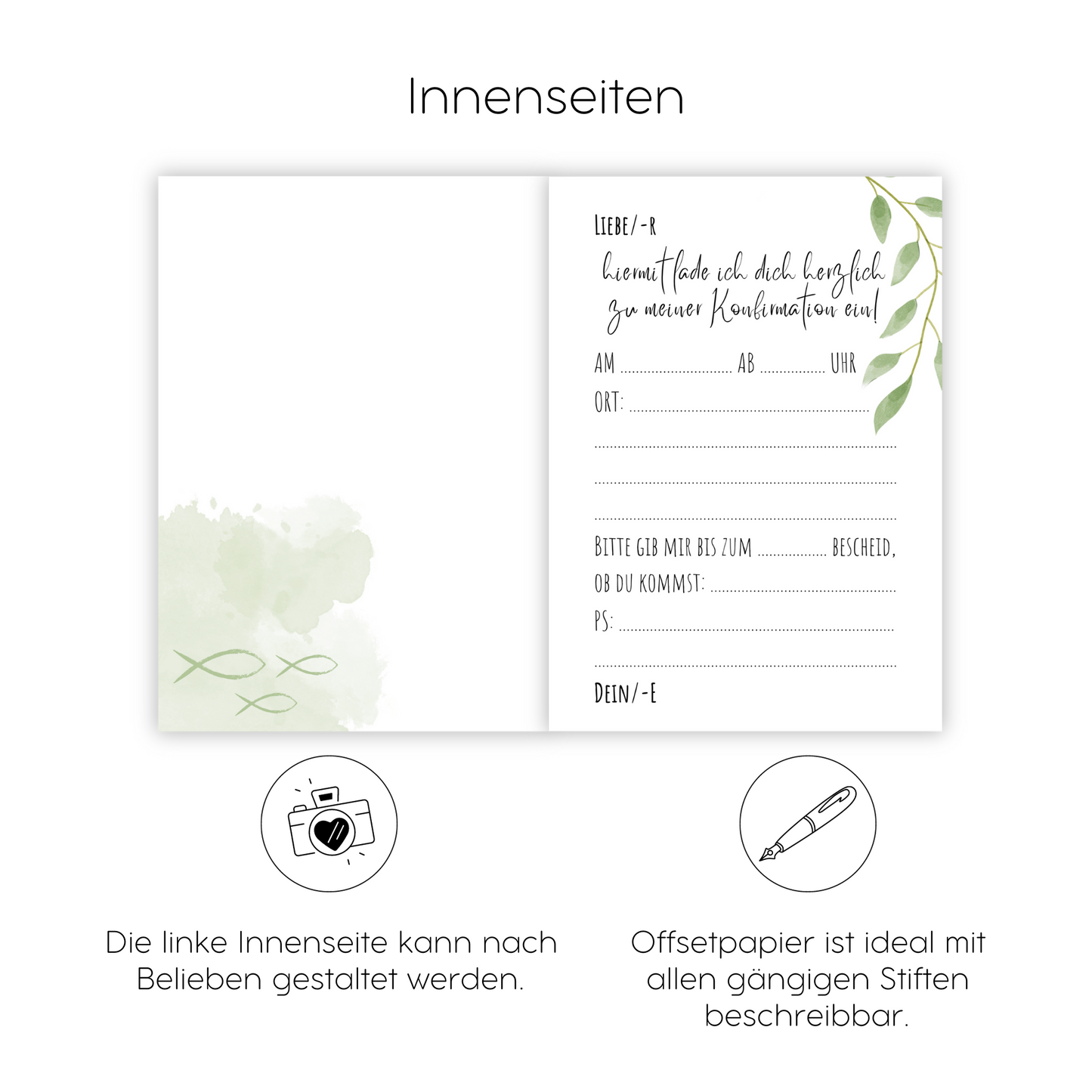 12x Einladungskarten und Briefumschläge zur Konfirmation mit Heißfolienprägung
