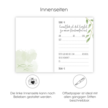 12x Einladungskarten und Briefumschläge zur Konfirmation mit Heißfolienprägung