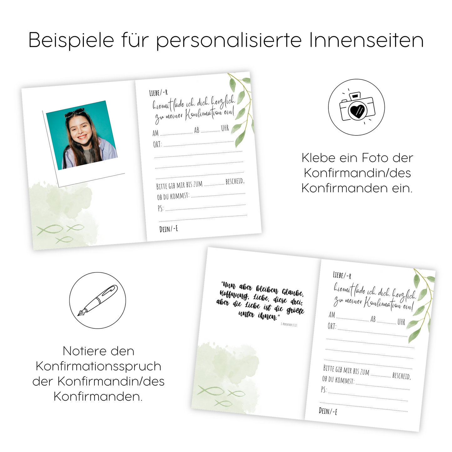 12x Einladungskarten und Briefumschläge zur Konfirmation mit Heißfolienprägung