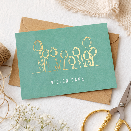 Karte zu verschiedenen Anlässen - Vielen Dank - mit Heißfolienprägung - inklusive Briefumschlag aus Kraftpapier