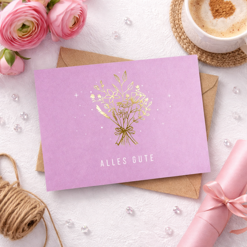 Karte zu verschiedenen Anlässen - Alles Gute - mit Heißfolienprägung - inklusive Briefumschlag aus Kraftpapier