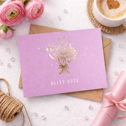 Karte zu verschiedenen Anlässen - Alles Gute - mit Heißfolienprägung - inklusive Briefumschlag aus Kraftpapier