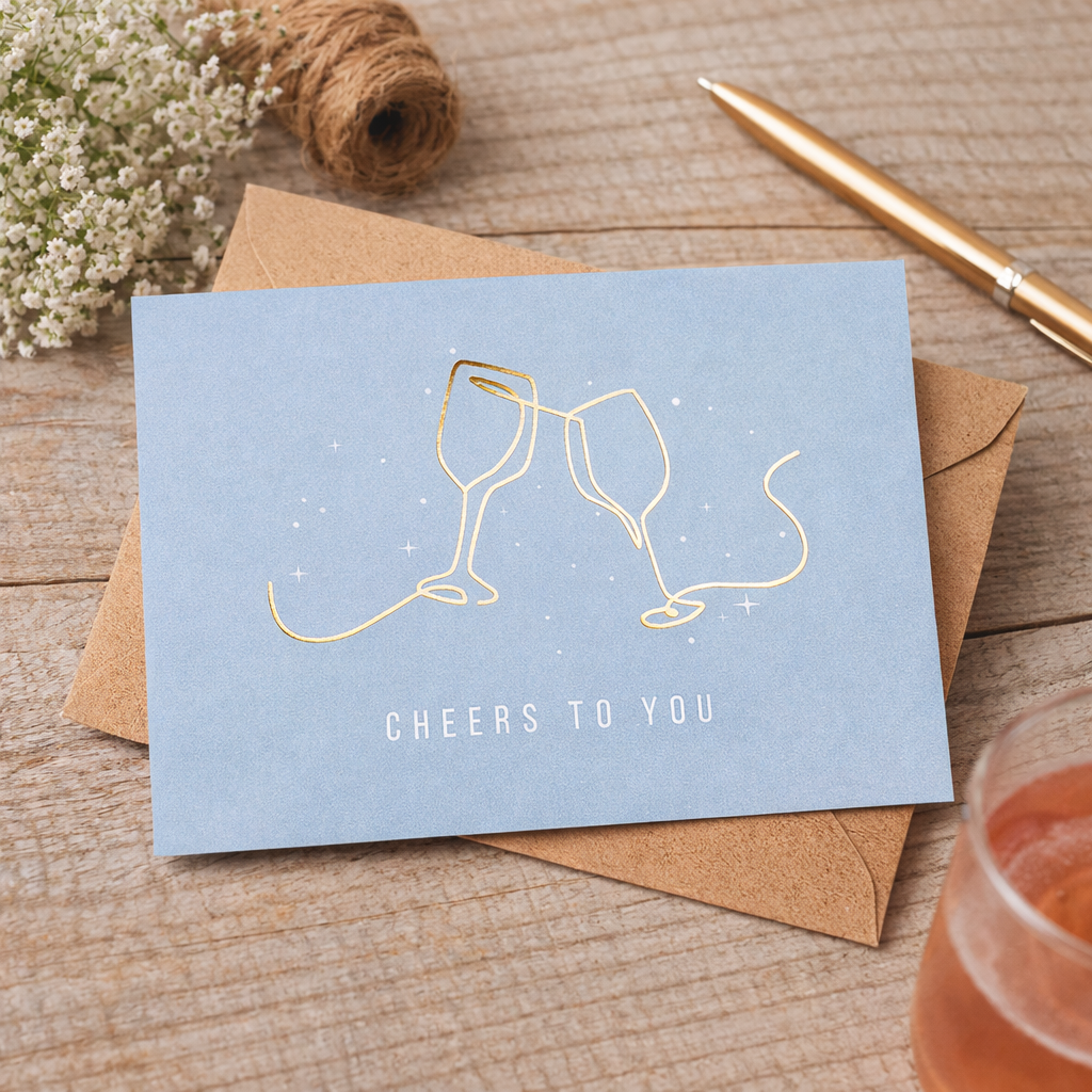 Karte zu verschiedenen Anlässen - Cheers to you - mit Heißfolienprägung - inklusive Briefumschlag aus Kraftpapier