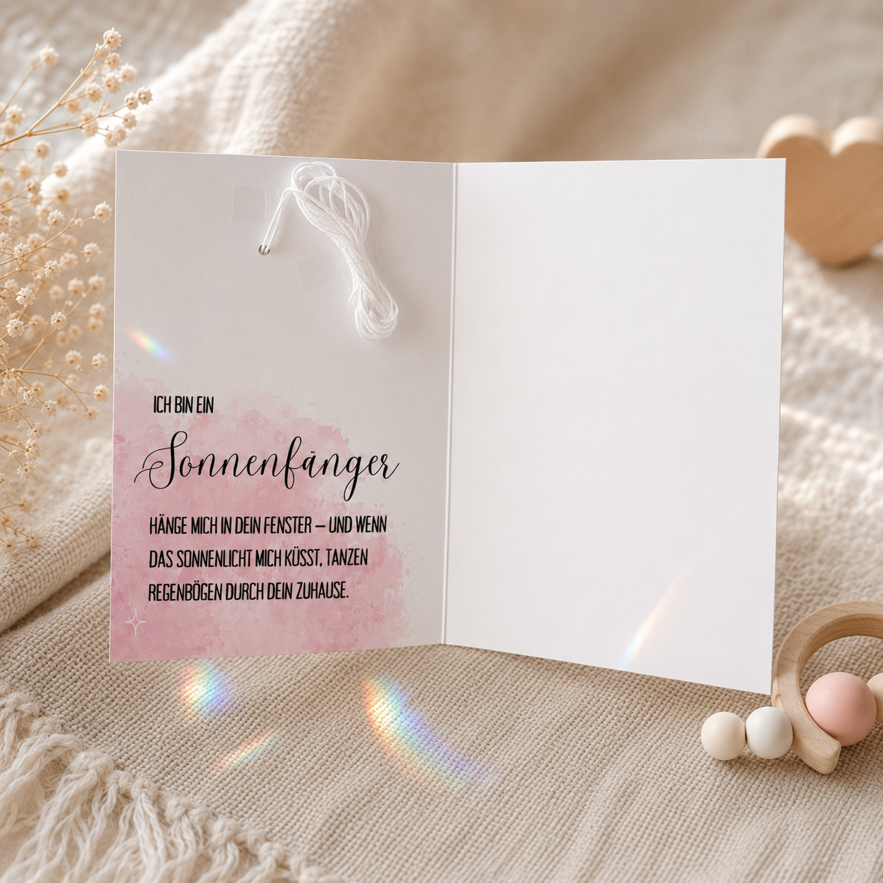 Karte zur Geburt/Taufe mit Sonnenfänger - Baby Rosa Regenbogen Geburtsgeschenk Taufgeschenk