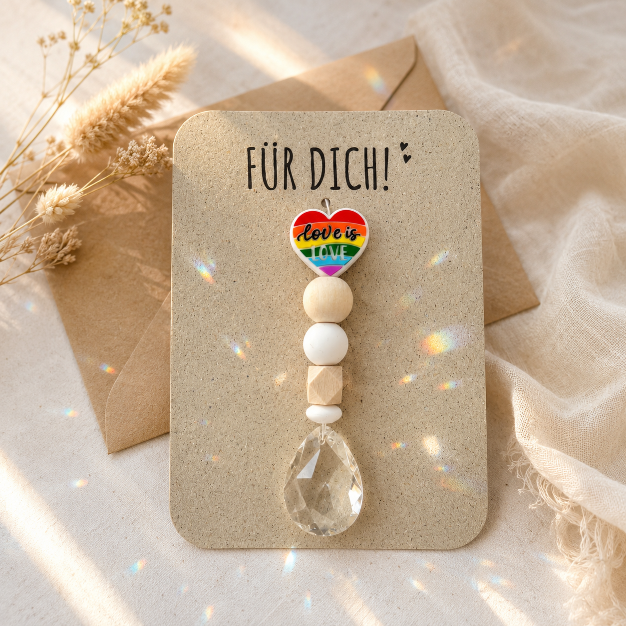 Sonnenfänger mit 38 mm Kristall-Tropfen und Love is Love Perle