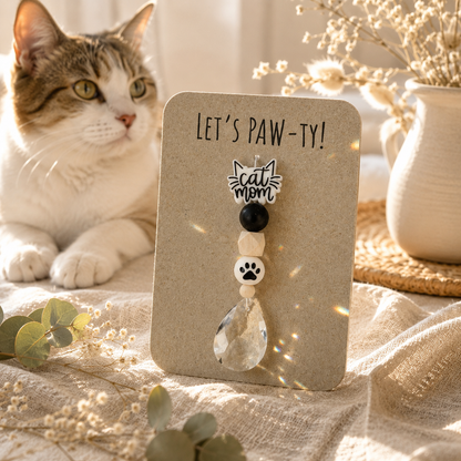 Sonnenfänger mit 38 mm Kristall-Tropfen und Cat Mom Perle als Geschenk für Katzenmamas