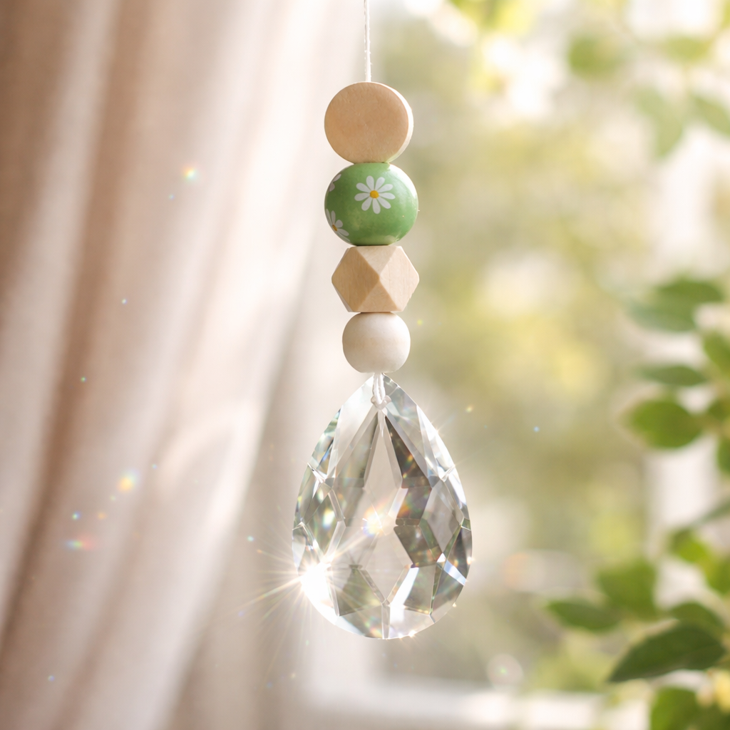 Sonnenfänger mit 50 mm Kristall-Tropfen und Gänseblümchen-Perle