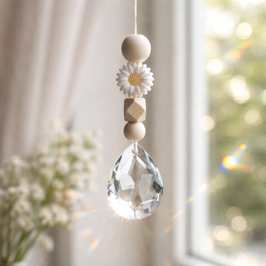 Sonnenfänger mit 38 mm Kristall-Tropfen und Gänseblümchen-Perle