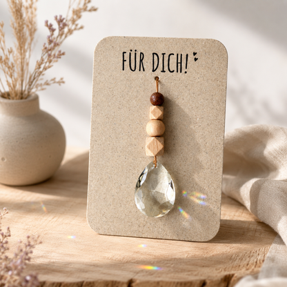 Sonnenfänger mit 38 mm Kristall-Tropfen und verschiedenen Holzperlen