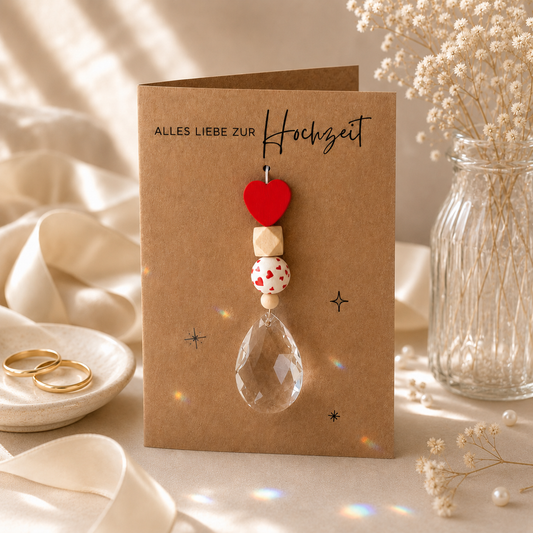 Karte zur Hochzeit mit handgemachtem Sonnenfänger - Geschenk zur Hochzeit, kleine Aufmerksamkeit - Geldgeschenk, Erinnerungsstück