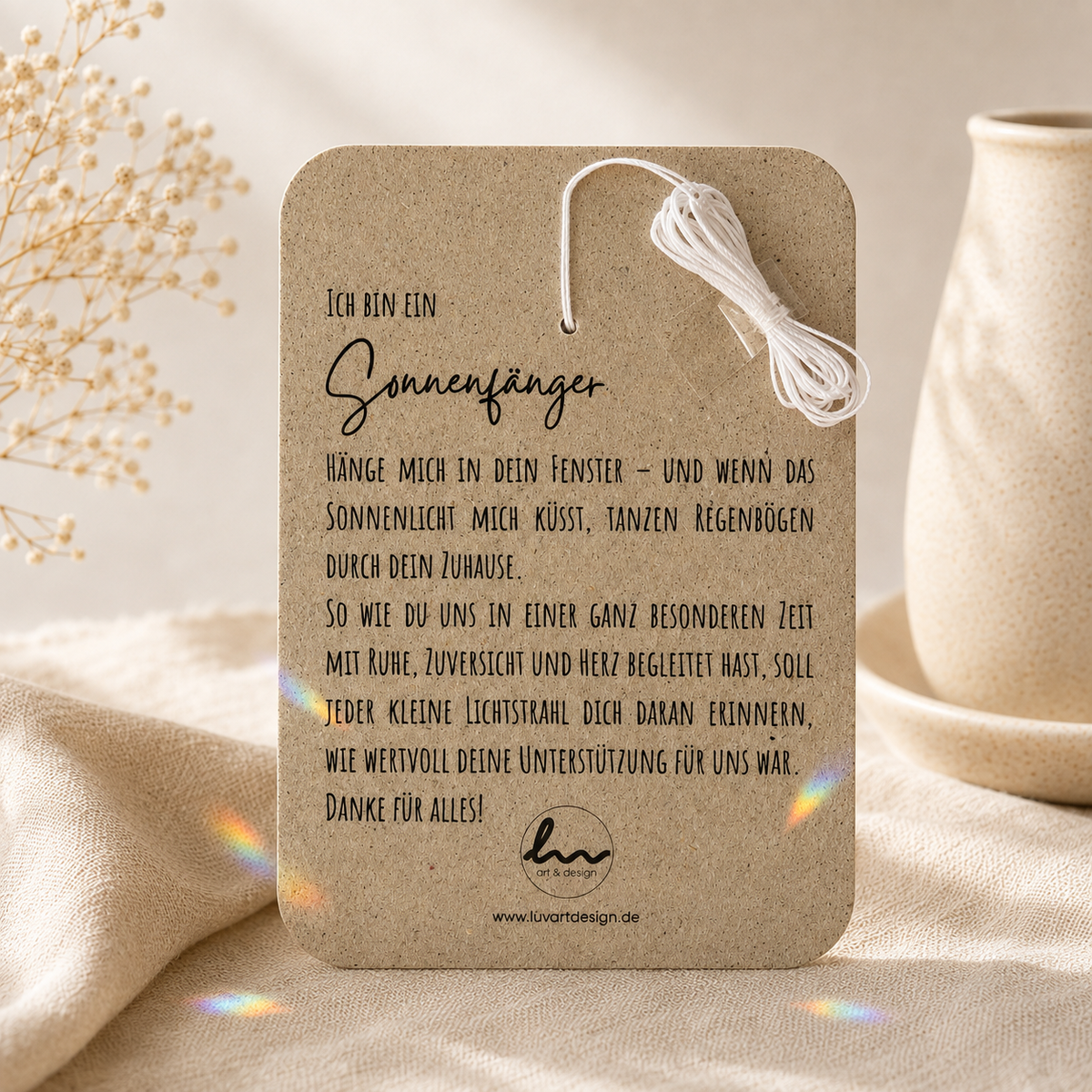 Geschenk für Hebamme – Handgemachter Sonnenfänger mit Geschenkkarte
