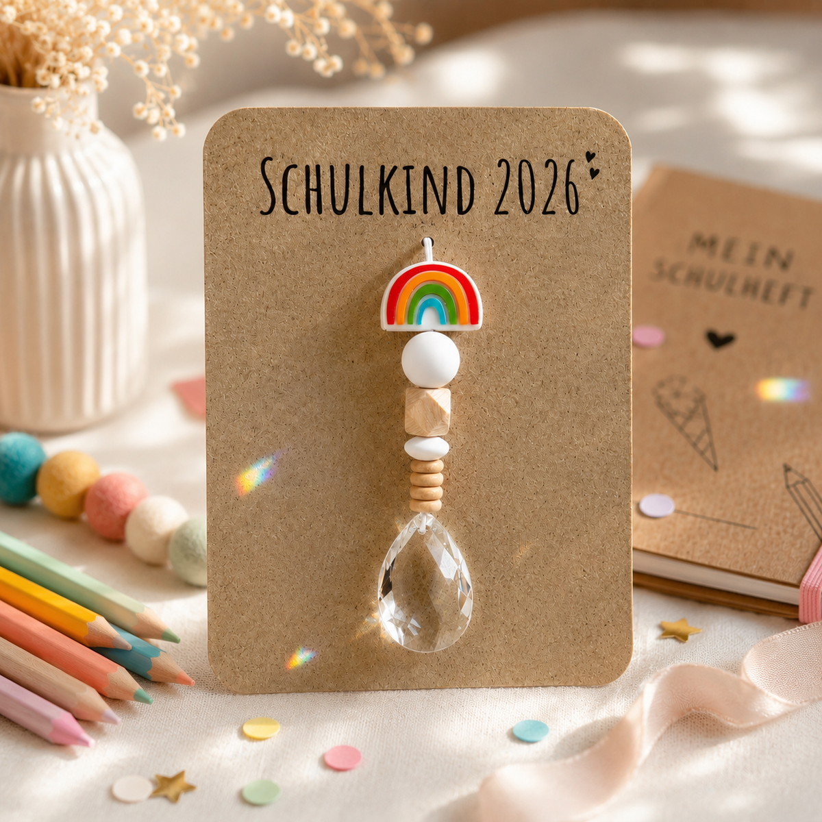 Geschenk zur Einschulung – Handgemachter Sonnenfänger mit Geschenkkarte