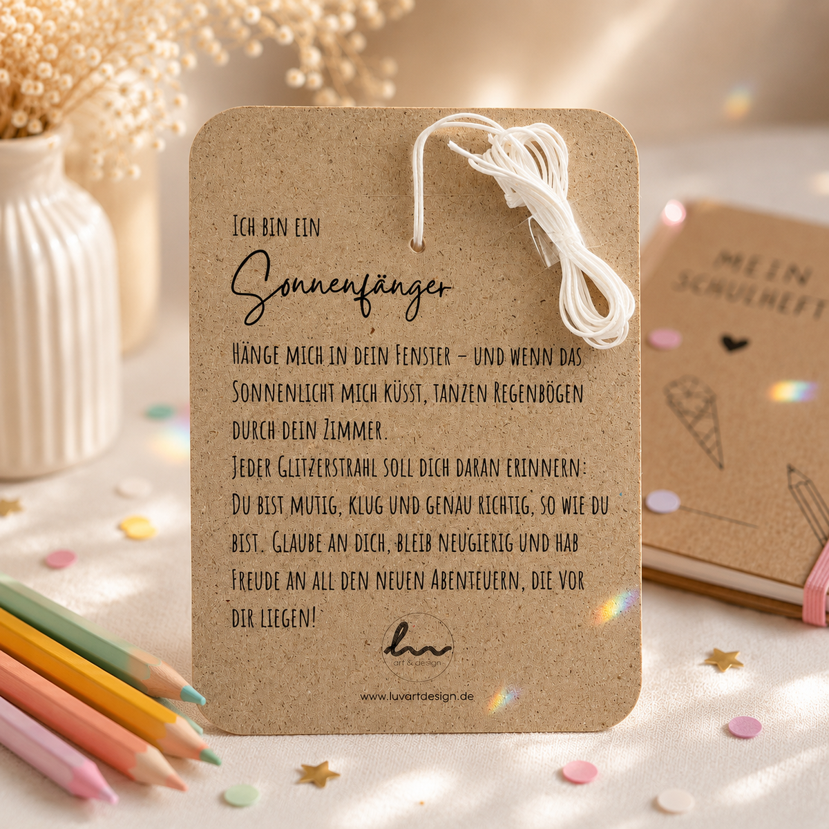 Geschenk zur Einschulung – Handgemachter Sonnenfänger mit Geschenkkarte