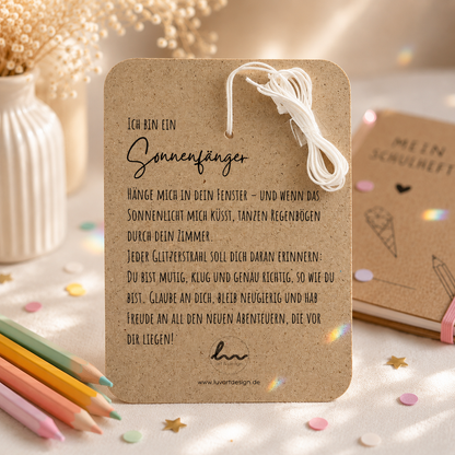 Geschenk zur Einschulung – Handgemachter Sonnenfänger mit Geschenkkarte