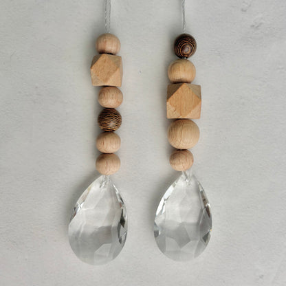 2in1 Gastgeschenk & Namensschild - 10x DIY Bastelset Sonnenfänger Kristall 38mm - Natürliche Holzperlen