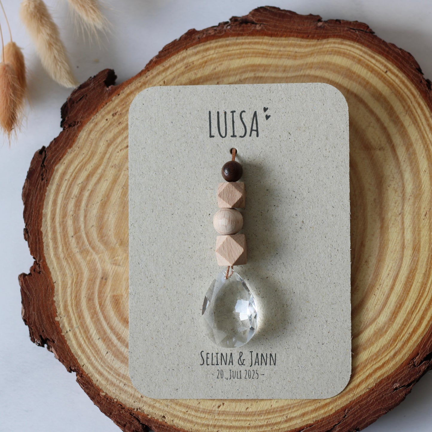 2in1 Gastgeschenk & Namensschild - 10x DIY Bastelset Sonnenfänger Kristall 38mm - Natürliche Holzperlen