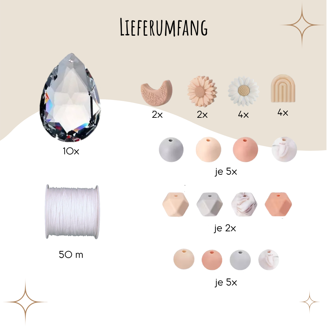Sonnenfänger DIY Set – 10x Bastelset mit Kristallen, Perlen & Faden - Boho