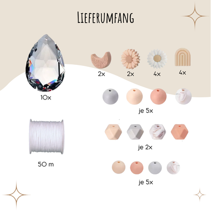 Sonnenfänger DIY Set – 10x Bastelset mit Kristallen, Perlen & Faden - Boho