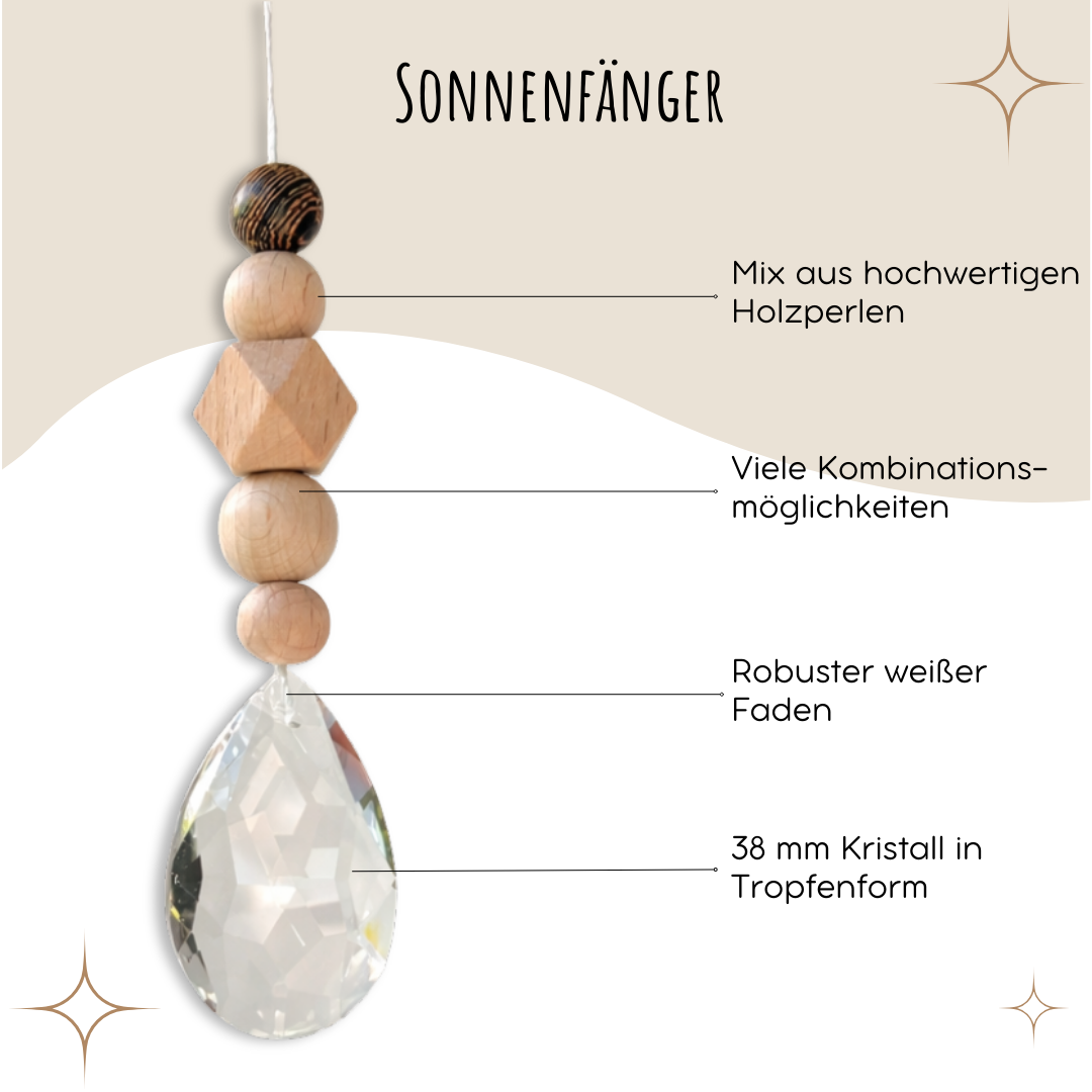 Sonnenfänger DIY Set – 10x Bastelset mit Kristallen, Perlen & Faden - Holzperlen