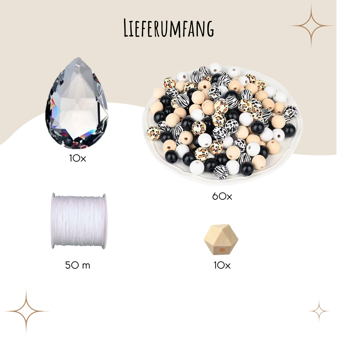 Sonnenfänger DIY Set – 10x Bastelset mit Kristallen, Perlen & Faden - Safari 2