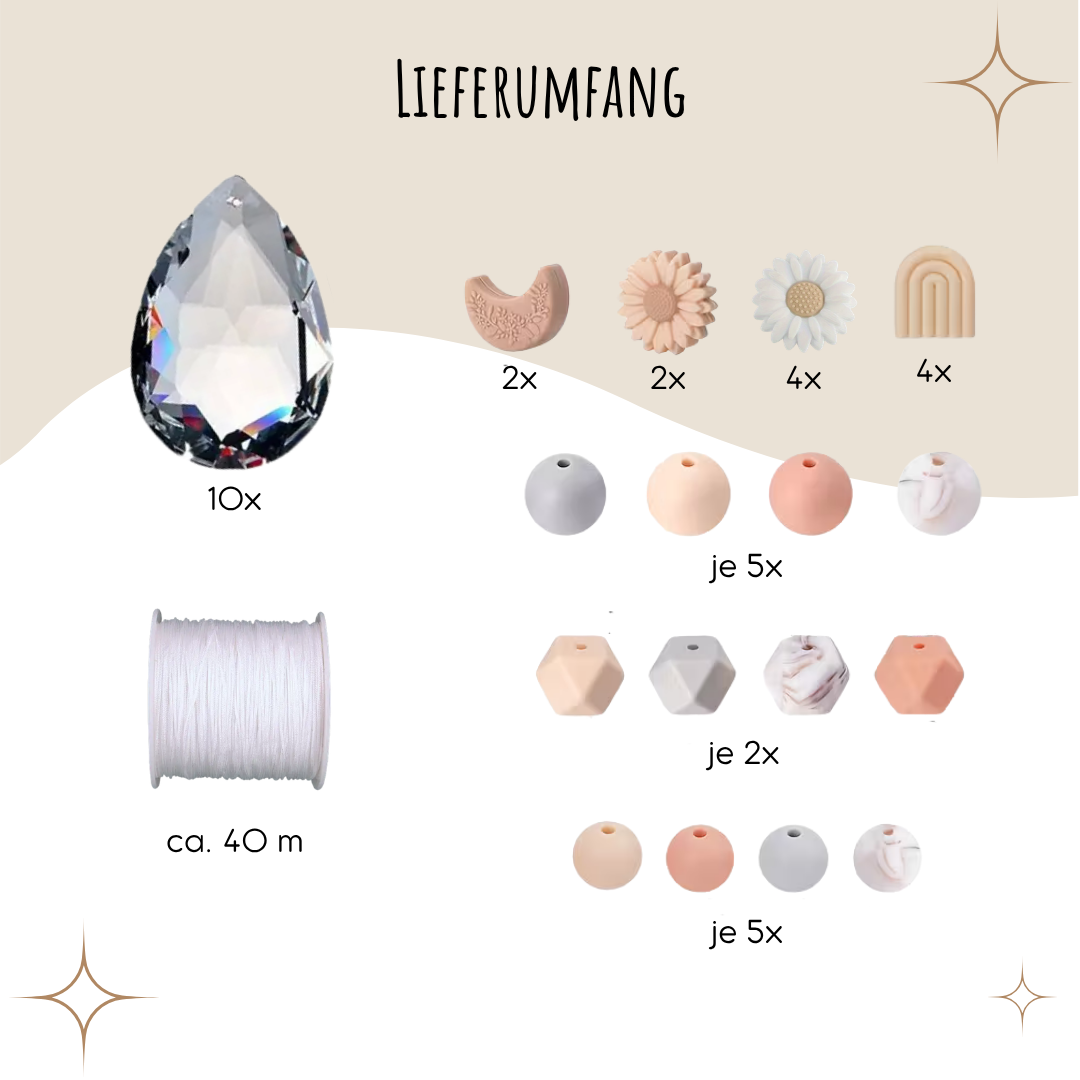 Sonnenfänger DIY Set – 10x Bastelset mit Kristallen, Perlen & Faden - Boho