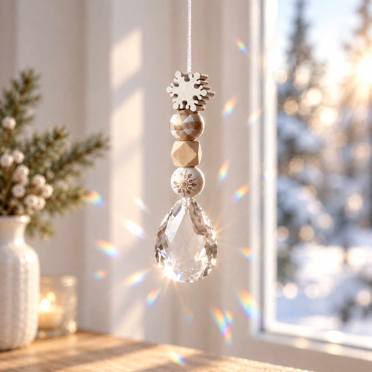 Karte „Frohe Weihnachten“ mit Sonnenfänger | Schneeflocke