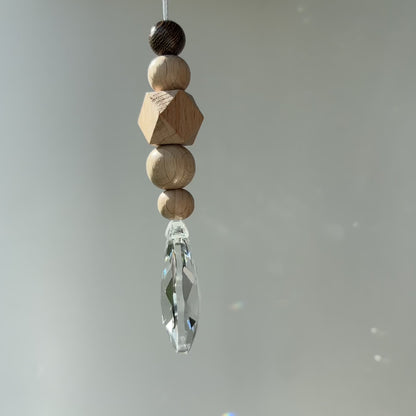 2in1 Gastgeschenk & Namensschild - 10x DIY Bastelset Sonnenfänger Kristall 38mm - Natürliche Holzperlen